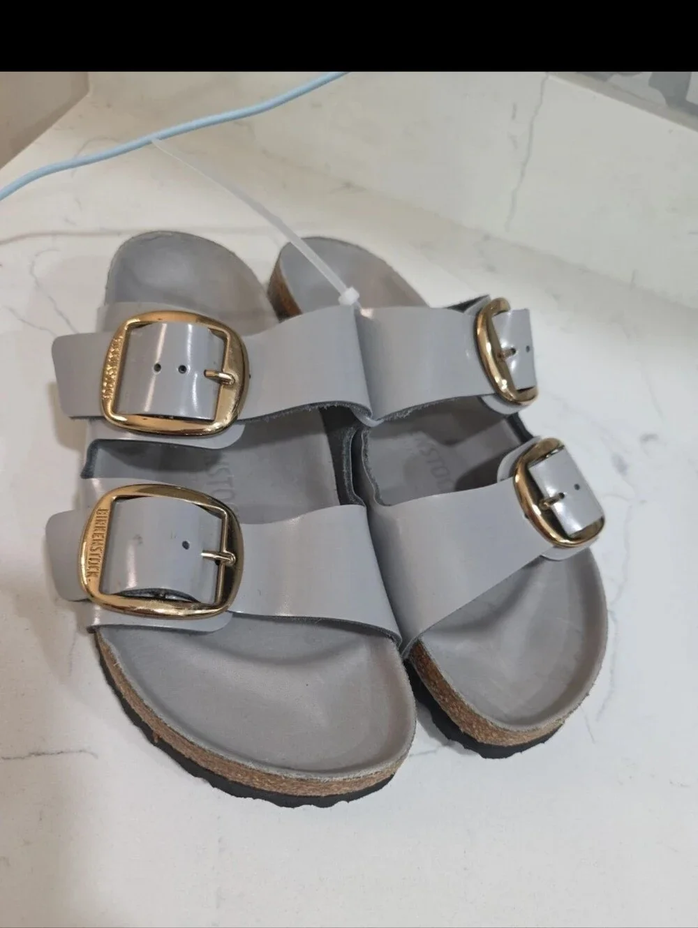 Birkenstock Arizona Big Buckle Sandals High Shine Stone Coin EU38 7.5 Narrow Fit